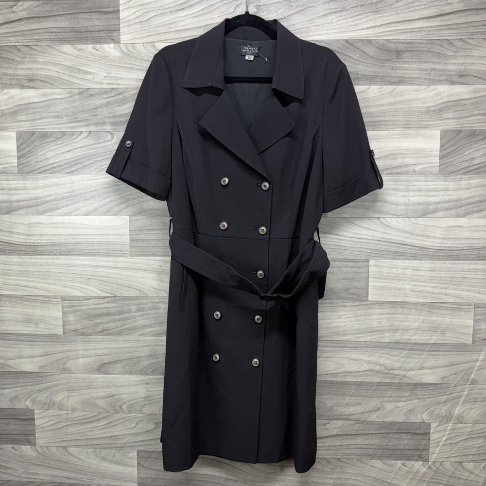 Tahari ASL Blazer Dress Women 14 Petite Black Double-Breasted Business Old Money